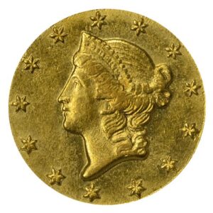 A gold coin with stars around it.