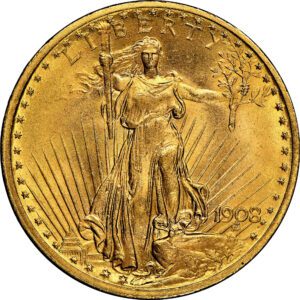A gold coin with the image of an eagle on it.