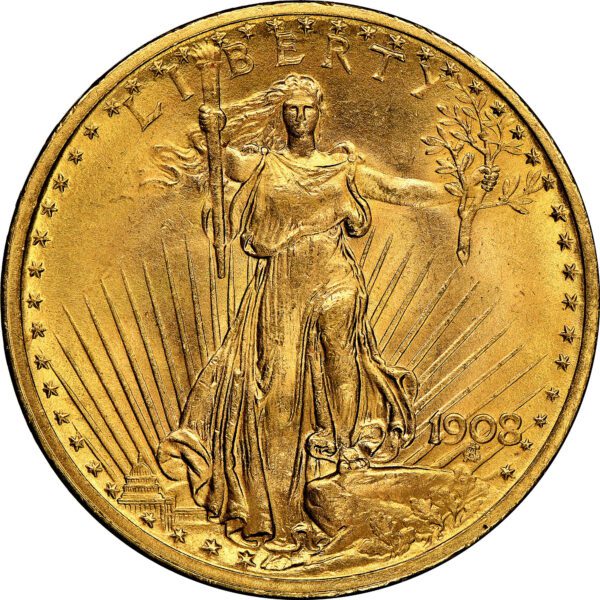 A gold coin with the image of an eagle on it.