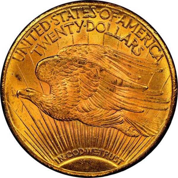 A gold coin with an eagle on it.