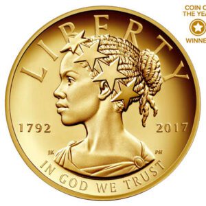 A gold coin with the face of an african american woman.
