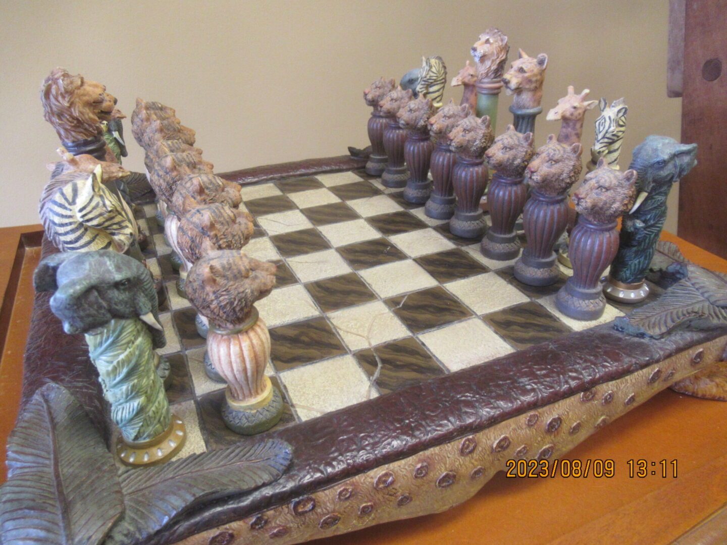 A chess board with many different pieces on it