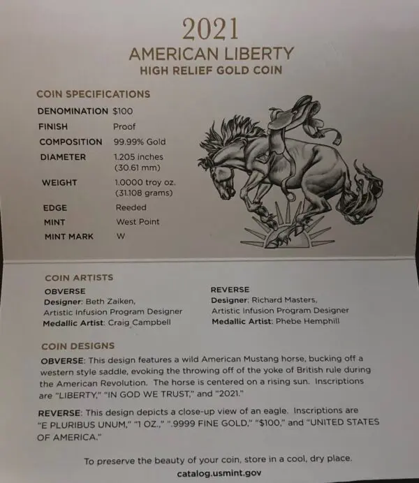 A card with information about the american liberty coin.